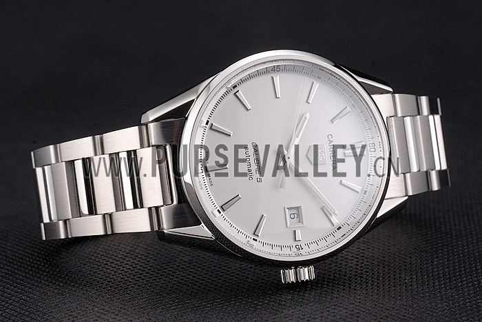 Swiss Tag Heuer Carrera Calibre 5 Silver Dial Stainless Steel Case And Bracelet