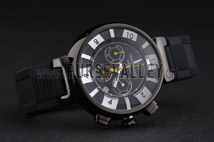 Louis Vuitton Tambour In Black Chronograph Black Dial Black Case Black Rubber Strap