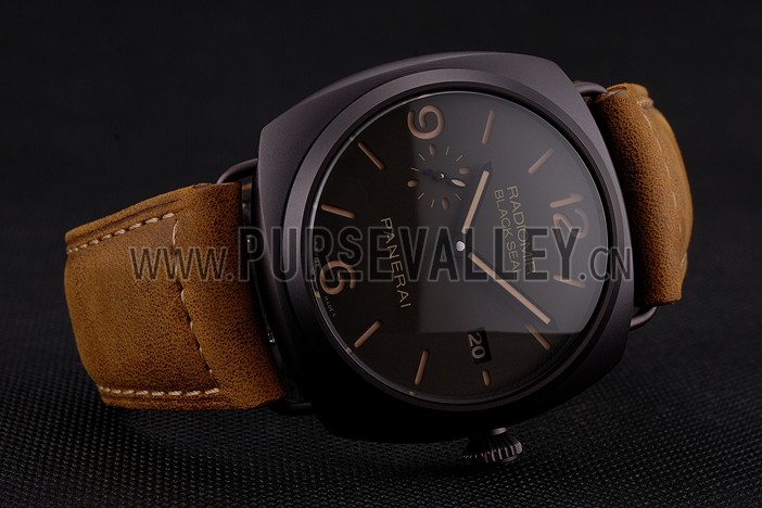 Swiss Panerai Radiomir Black Seal Brown Dial Black Case Brown Leather Strap