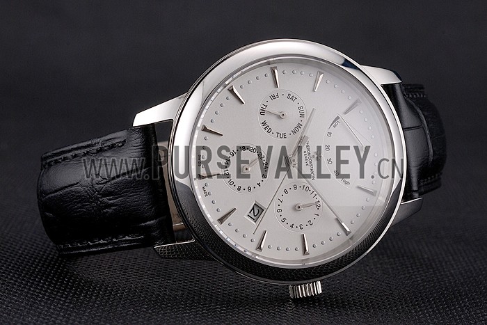 Swiss Vacheron Constantin Traditionnelle Power Reserve White Dial Stainless Steel Case Black Leather Strap