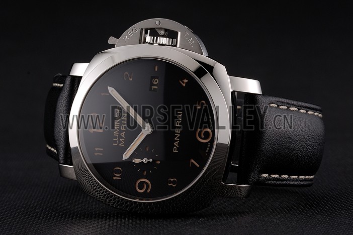 Swiss Panerai Luminor Marina 1950 3 Days Brown Dial Stainless Steel Case Black Leather Strap