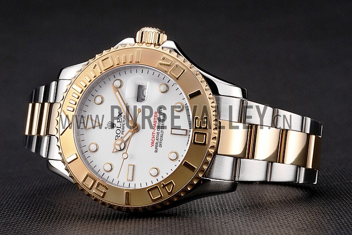 Rolex Yacht-Master White Dial Gold Bezel Stainless Steel Case Two Tone Bracelet
