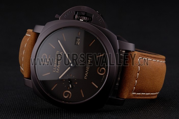 Swiss Panerai Luminor Marina 1950 3 Days Brown Dial Black Case Brown Leather Strap