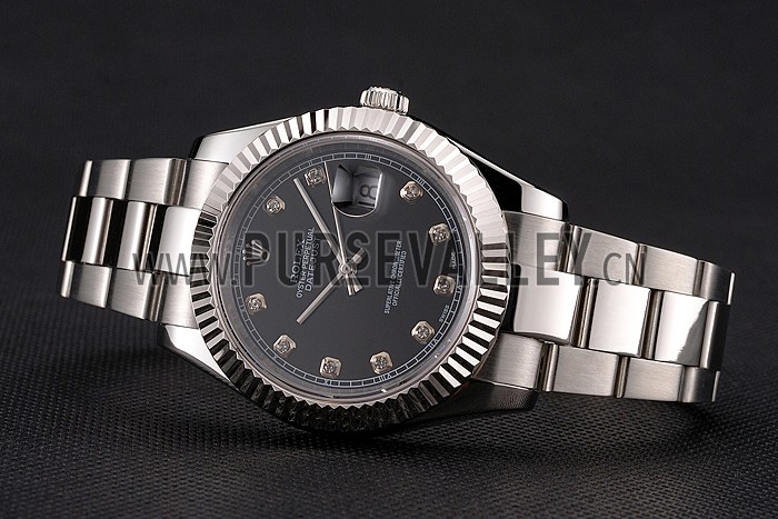 Swiss Rolex Datejust Black Dial Dimond Hour Marks Stainless Steel Case And Bracelet