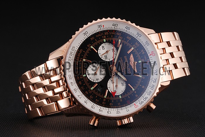 Swiss Breitling Navitimer Black Dial Rose Gold Case And Bracelet