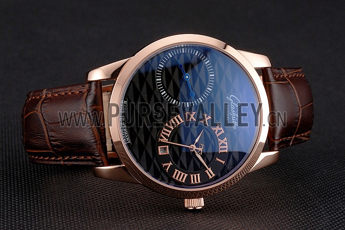Glashutte Original Black Dial Rose Gold Case Brown Leather Strap
