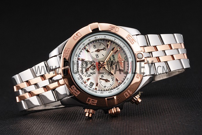 Breitling Chronomat Quartz Pearl Dial Rose Gold Bezel Stainless Steel Case Two Tone Bracelet