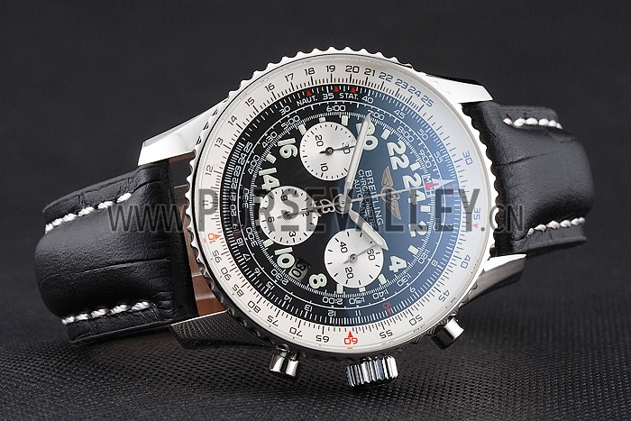 Swiss Breitling Navitimer Cosmonaute Black Dial Stainless Steel Case Black Leather Strap
