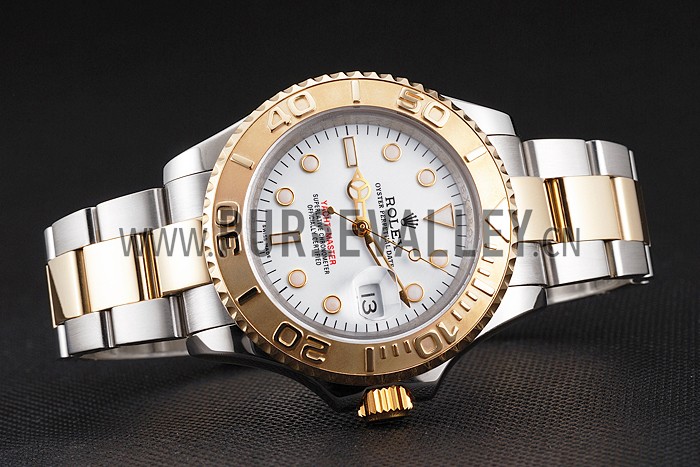 Swiss Rolex Yacht-Master White Dial Gold Bezel Stainless Steel Case Two Tone Bracelet