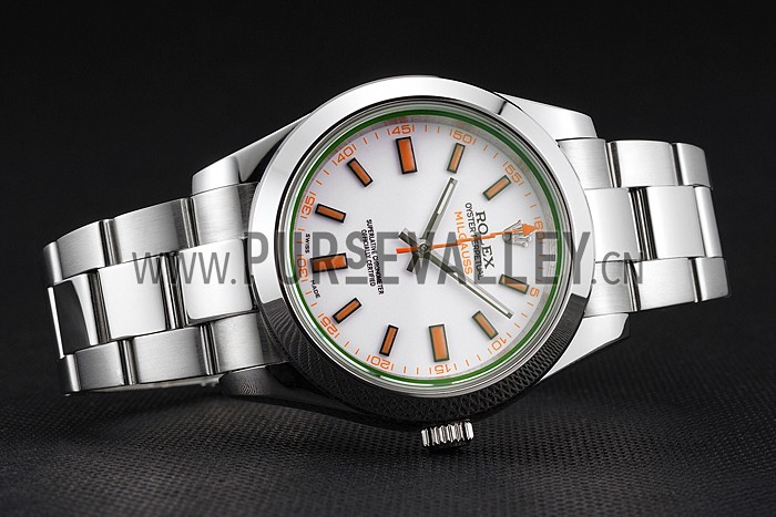 Swiss Rolex Milgauss White Dial Orange Markings Stainless Steel Case And Bracelet