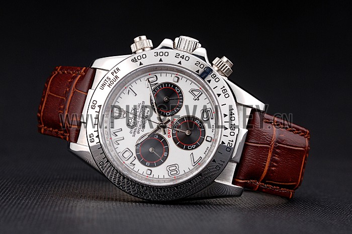 Rolex Daytona Stainless Steel Case White Dial Brown Leather Strap