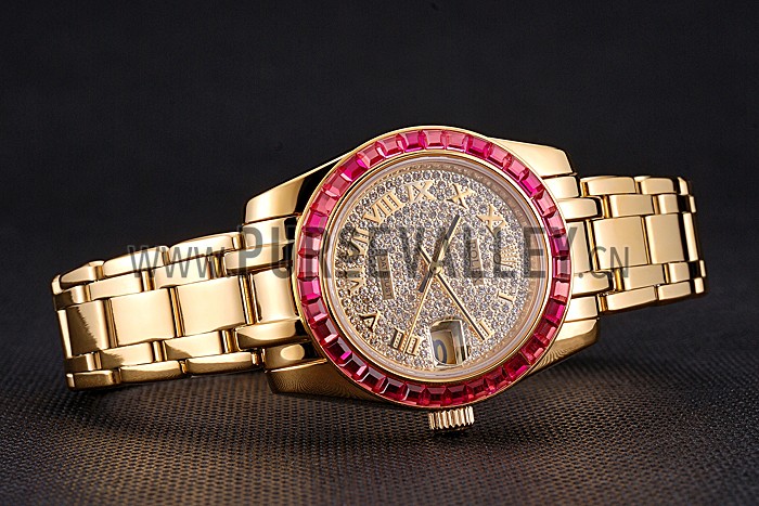Rolex Datejust Diamond Dial Pink Jewels Bezel Gold Case And Bracelet 622835