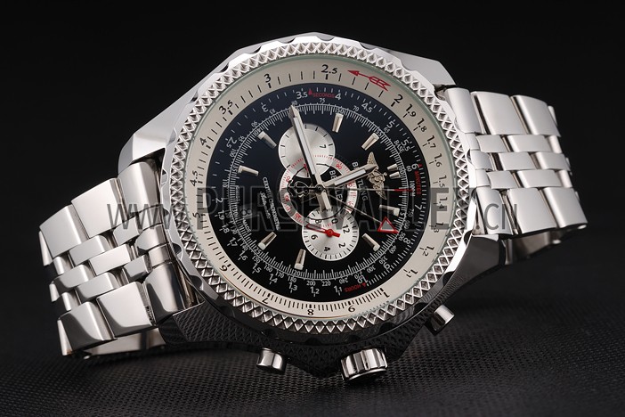 Breitling Bentley Chronograph Black Dial Stainless Steel Strap 98192