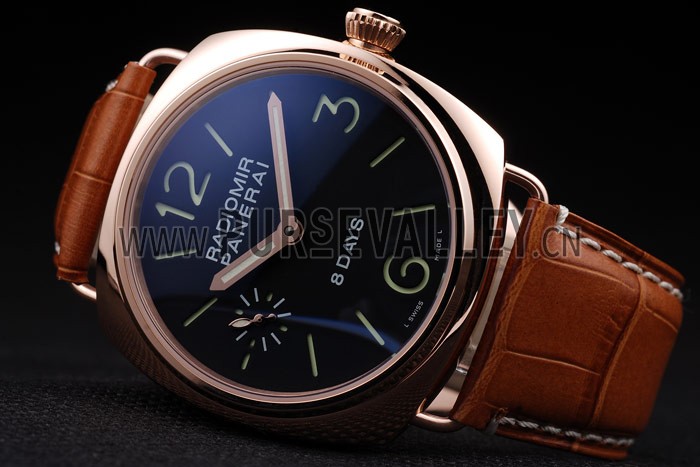 Panerai Radiomir Rose Gold Case Black Dial Brown Leather Strap 98136