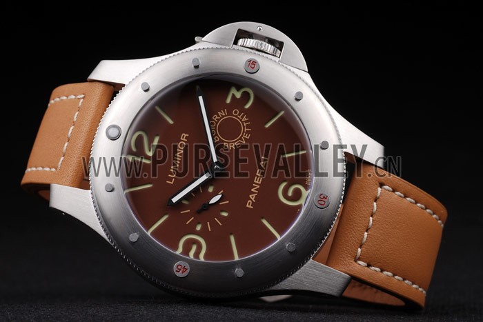 Panerai Luminor Brushed Stainless Steel Case Brown Dial Brown Leather Strap
