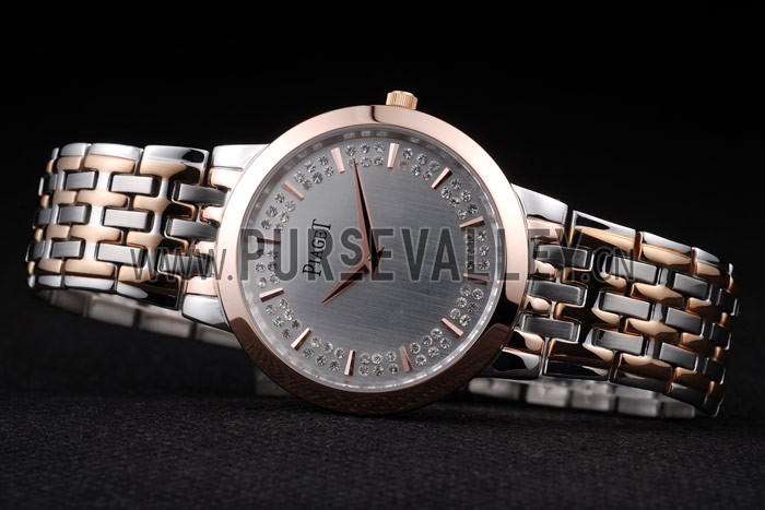 Piaget Traditional Rose Gold Case Double Studded Minute Markers Silver Dial