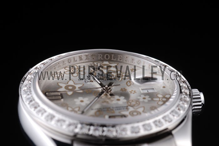 Rolex Datejust Polished Stainless Steel Silver Flowers Dial Diamond Plated 98081
