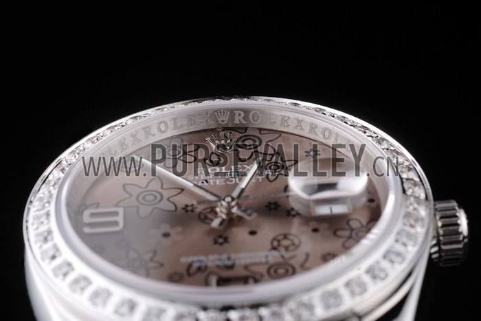 Rolex Datejust Polished Stainless Steel Brown Flowers Dial Diamond Plated