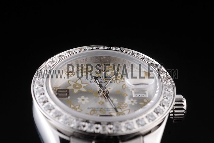 Rolex Datejust Polished Stainless Steel Silver Flowers Dial Diamond Plated 98082