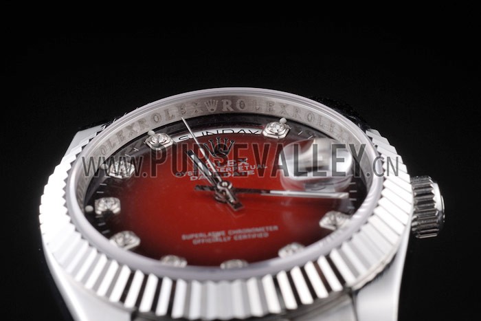 Rolex Day-Date Polished Stainless Steel Two Tone Red Dial
