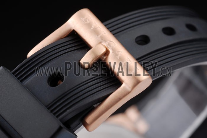 Bvlgari Diagono 36mm Black Dial Gold Case With Diamonds Black Rubber Bracelet