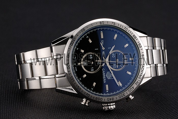 Tag Heuer Carrera Tachymeter Bezel Black Dial Stainless Steel Strap