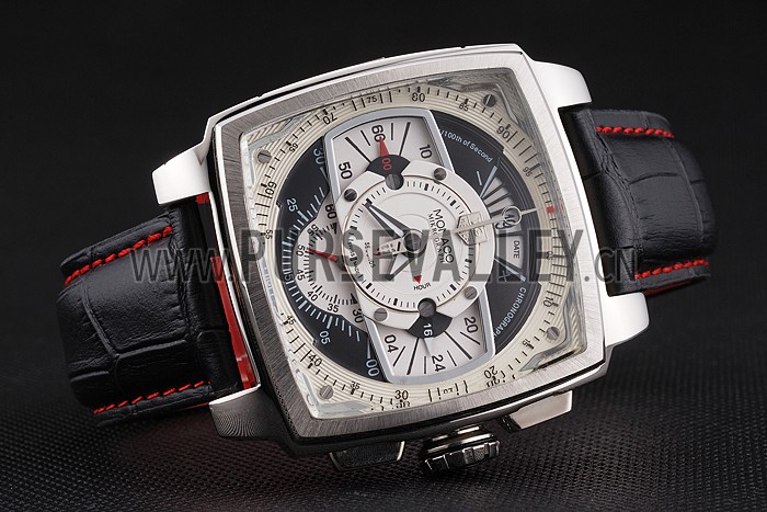 Tag Heuer Monaco Black Perforated Leather Strap White Dial 80306