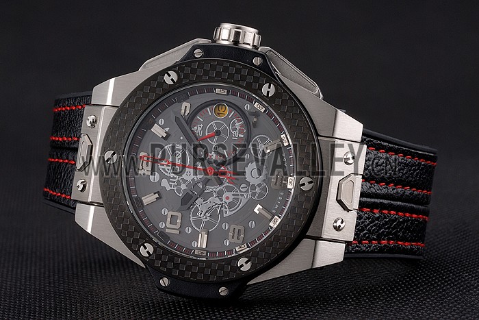 Hublot Big Bang Ferrari Black Dial And Bezel Stainless Steel Case Black Leather Strap 622767