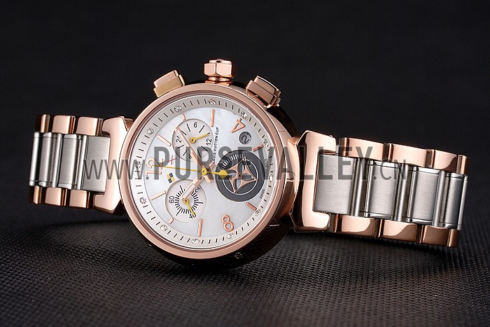 Louis Vuitton Tambour Stainless Steel and Rose Gold Bracelet White Dial 801417