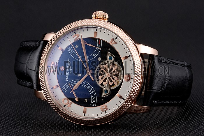 Patek Philippe Classic Tourbillon Power Reserve Black And White Dial Rose Gold Case Black Leather Strap