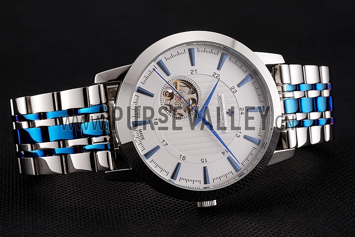 Vacheron Constantin Tourbillon White Dial Blue Numerals Stainless Steel Case Two Tone Steel Blue Bracelet