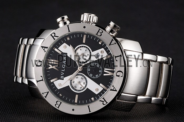 Bvlgari Diagono 46mm Black Dial Stainless Steel Case Ceramic Bezel Steel Bracelet