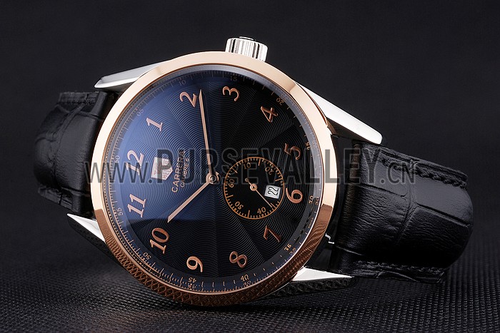 Tag Heuer Carerra Calibre 6 Black Dial Rose Gold Black Leather Band 622163