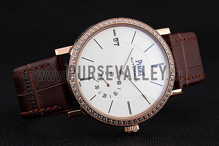 Piaget Altiplano Diamond Gold Case White Dial Brown Leather Bracelet 622627