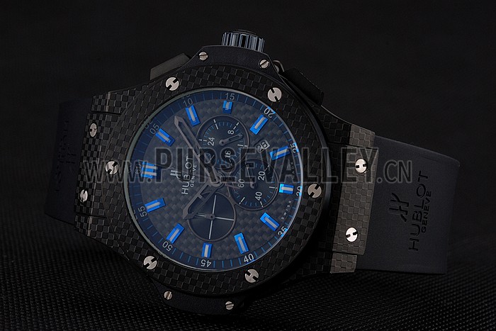 Hublot Big Bang Carbon Dial With Blue Markings Carbon Case And Bezel Black Rubber Strap 622774