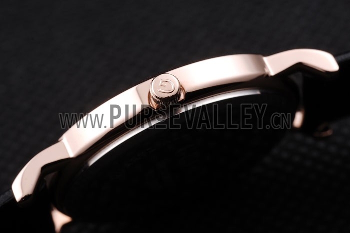 Gucci Polished Rose Gold Bezel Dark Green Dial Black Leather Strap