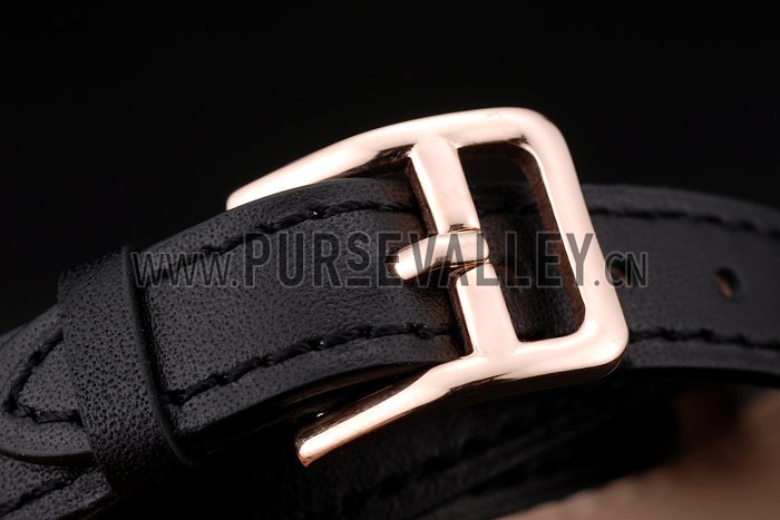 Hermes Classic MOP Dial Black Elongated Leather Strap