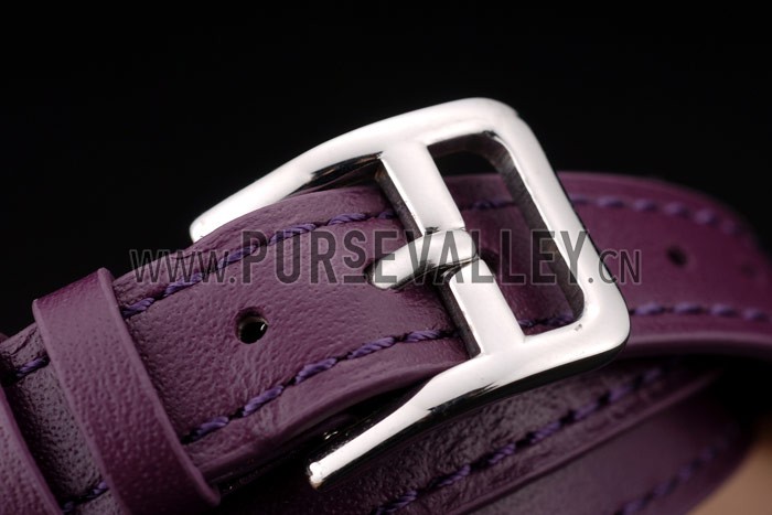 Hermes Classic MOP Dial Purple Elongated Leather Strap