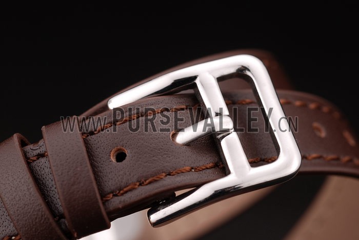 Hermes Classic MOP Dial Brown Elongated Leather Strap