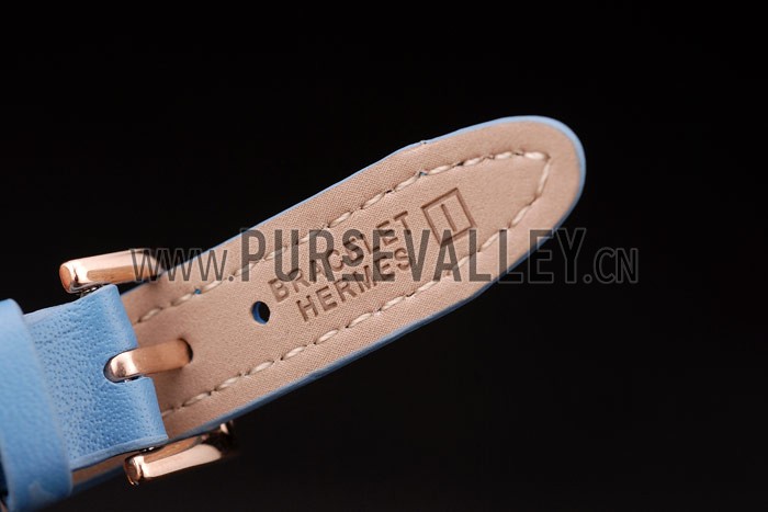 Hermes Classic MOP Dial Light Blue Elongated Leather Strap