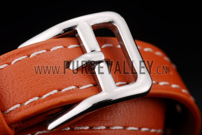 Hermes Classic MOP Dial Orange Elongated Leather Strap