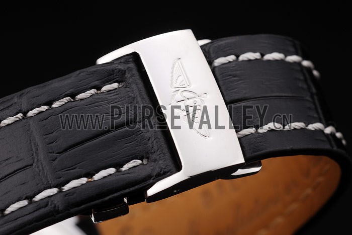 Breitling Transocean Black Dial Black Leather Strap Rose Gold Bezel 98203