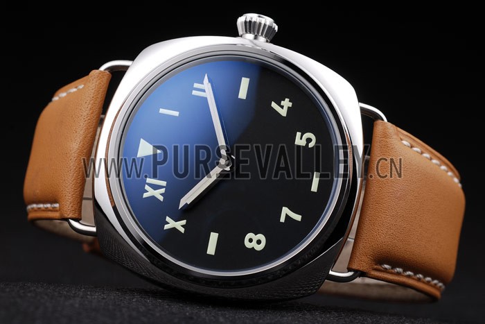 Panerai Radiomir Polished Stainless Steel Case Black Dial Brown Leather Strap 98160