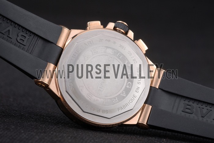 Bvlgari Diagono 36mm White Dial Gold Case With Diamonds Black Rubber Bracelet