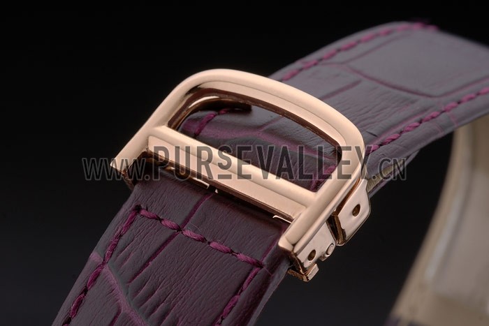 Cartier Tank Anglaise White Dragon Dial Diamonds Gold Case Purple Leather Bracelet