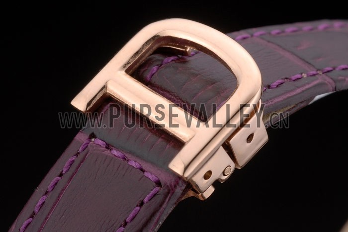 Cartier Tank Anglaise White Tiger Dial Gold Case Purple Leather Bracelet