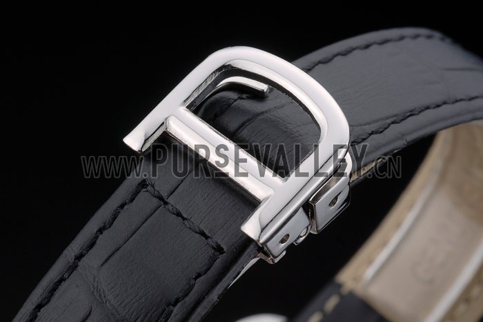 Cartier Tank Anglaise White Tiger Dial Stainless Steel Case Black Leather Bracelet