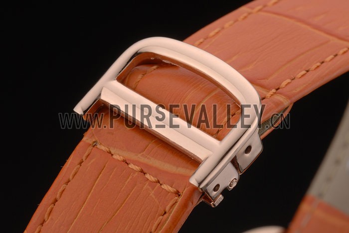 Cartier Tank Anglaise 30mm White Dial Diamonds Gold Case Orange Leather Bracelet