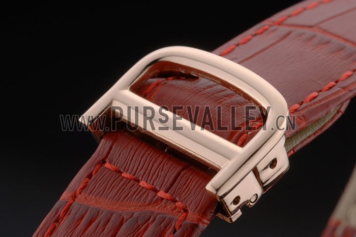 Cartier Tank Anglaise 30mm White Dial Gold Case Red Leather Bracelet