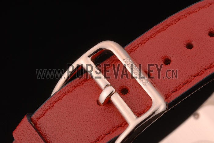 Hermes Heure H Rose Gold Bezel Red Leather Strap White Dial 80233